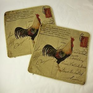 Pair of Matching Rooster Tapestry Pillow Covers. 17.5” x 17.5”. Vintage look.